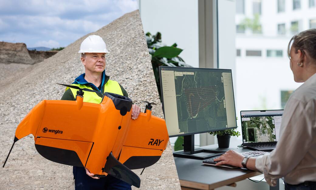Transporte del drone WingtraRAY y análisis de datos en oficina